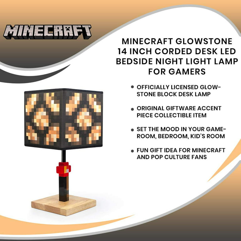 Boys Best for Homes Bedroom Living Room Or Office Teen Adults & Gamers Fun Decorative Safe & Awesome Bedside Mood Lamp Toy for Baby Minecraft Glowstone 14 Inch Corded Desk LED Night Light 